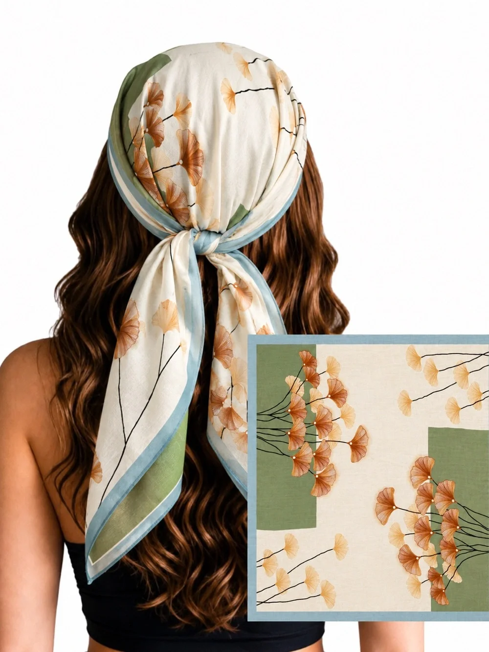 Floral cotton blended Headscarf in Cream and Green
